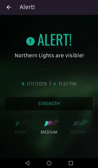 Aurora Alert App screenshot english alert view