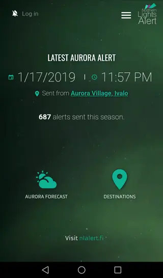 Aurora Alert App screenshot english front view